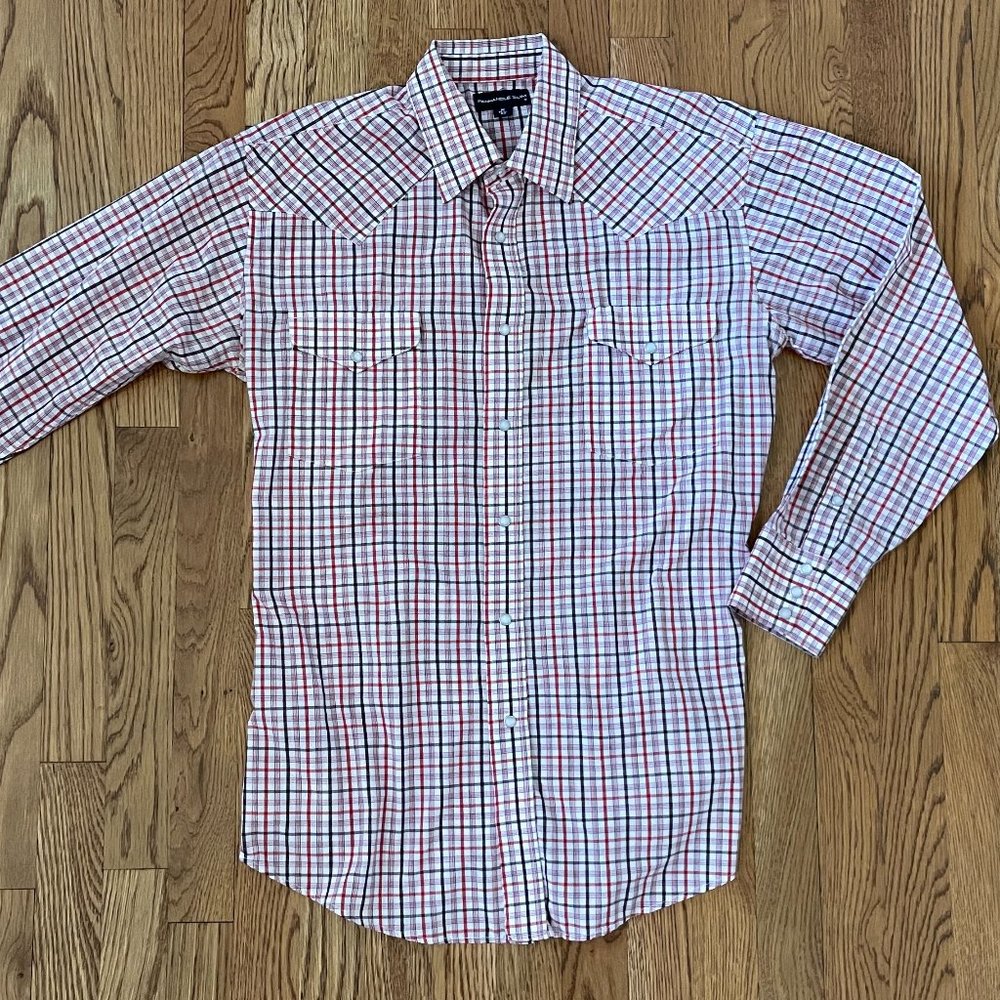 {Panhandle Slim} Men's LS Plaid Pearl Snap Shirt Sz. 15.5/34